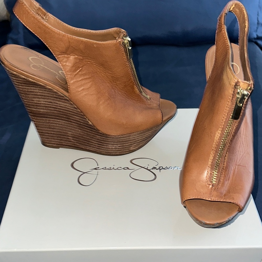 Jessica Simpson Tan Wedge Sandals with Zipper